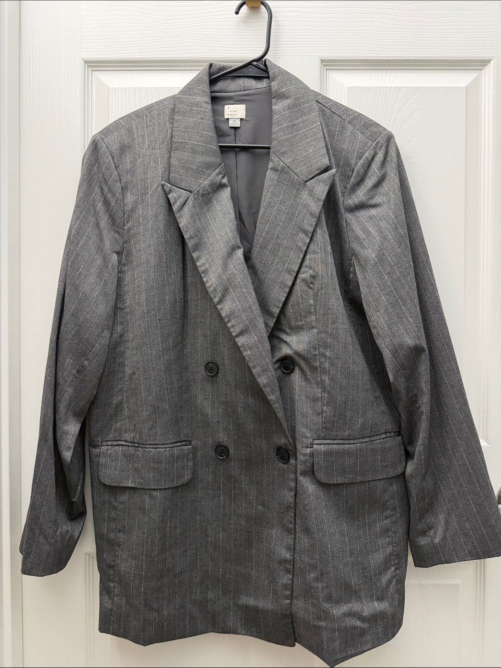 a new day Gray Pinstripe Double-Breasted Women's Blazer